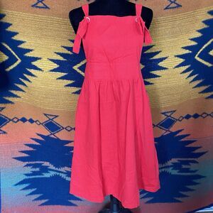 NWOT Potter’s Pot Red Linen Blend Romper Midi Dress. Size Large. Pockets!